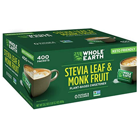 WHOLE EARTH Stevia & Monk Fruit Plant-based Sweetener, 400 Packets