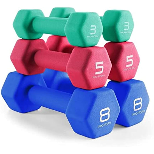 Pro Form Neoprene Dumbbell Set 32 Pounds Total 8 Lb 5lb 3lb Pairs