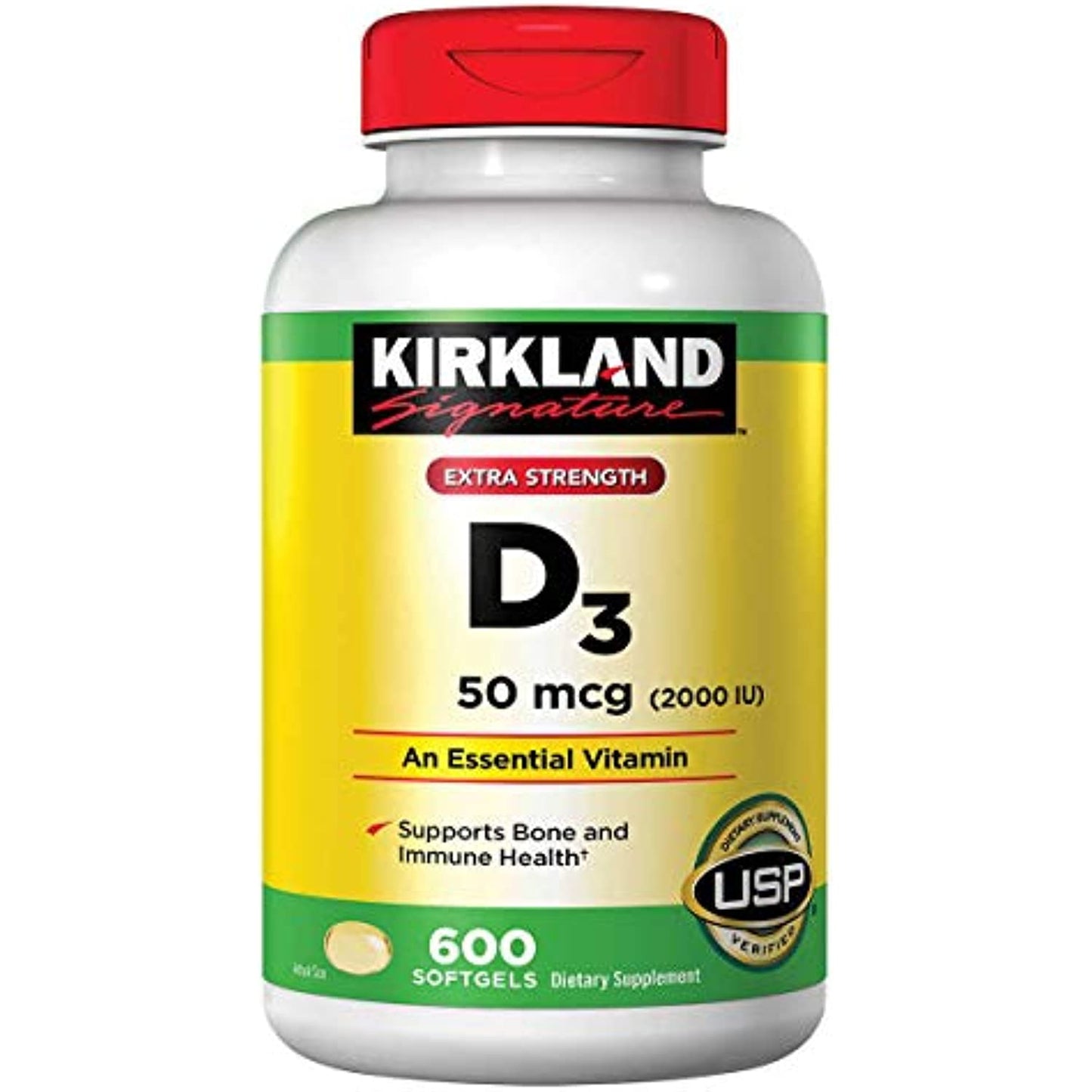 Kirkland Maximum Strength Vitamin D3 600 Softgels (Pack of 2)