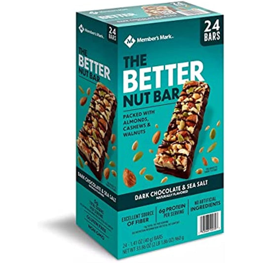 Member's Mark The Better Nut Bar, Dark Chocolate & Sea Salt, 1.4 Oz (24 Count)