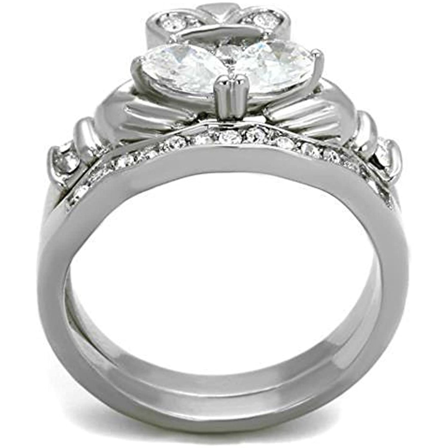 Reliable and Fast Women's Irish Claddagh AAA CZ Stainless Steel Wedding Ring Band Set Size 5-10 (7)