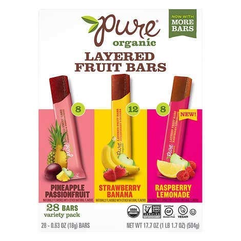 Gourmet Kitchn Pure Organic Layered Fruit Bars Variety | 2 Pack, 28 Bars Each | 3 Different Flavors: Raspberry Lemonade, Strawberry Banana, Pineapple Passionfruit | Healthy Snack -Real Fruit, Non-GMO