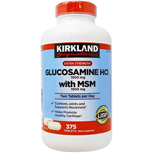 Kirkland Signature Extra Strength Glucosamine HCI 1500mg, With MSM 1500 mg, 375-Count Tablets
