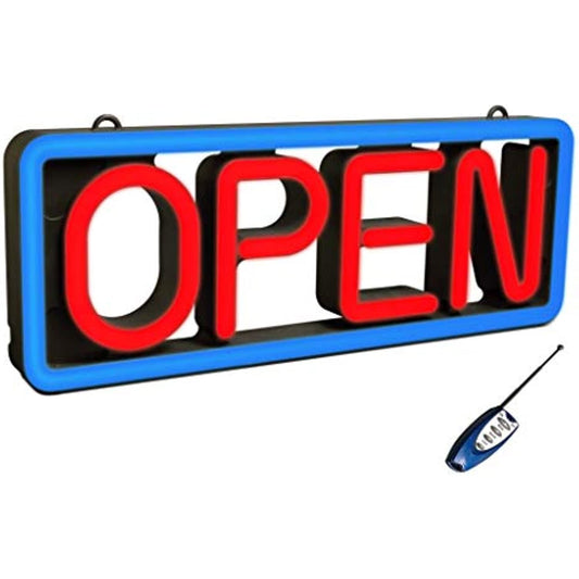 Pro-Lite Ultra Bright Electronic LED Neon Multi-Color Business Store Window Open Sign, 8.25" H x 22" W x 2" D, 7 Programmable Border Colors, 9 Animation Effects & Speed Control, Wireless Remote