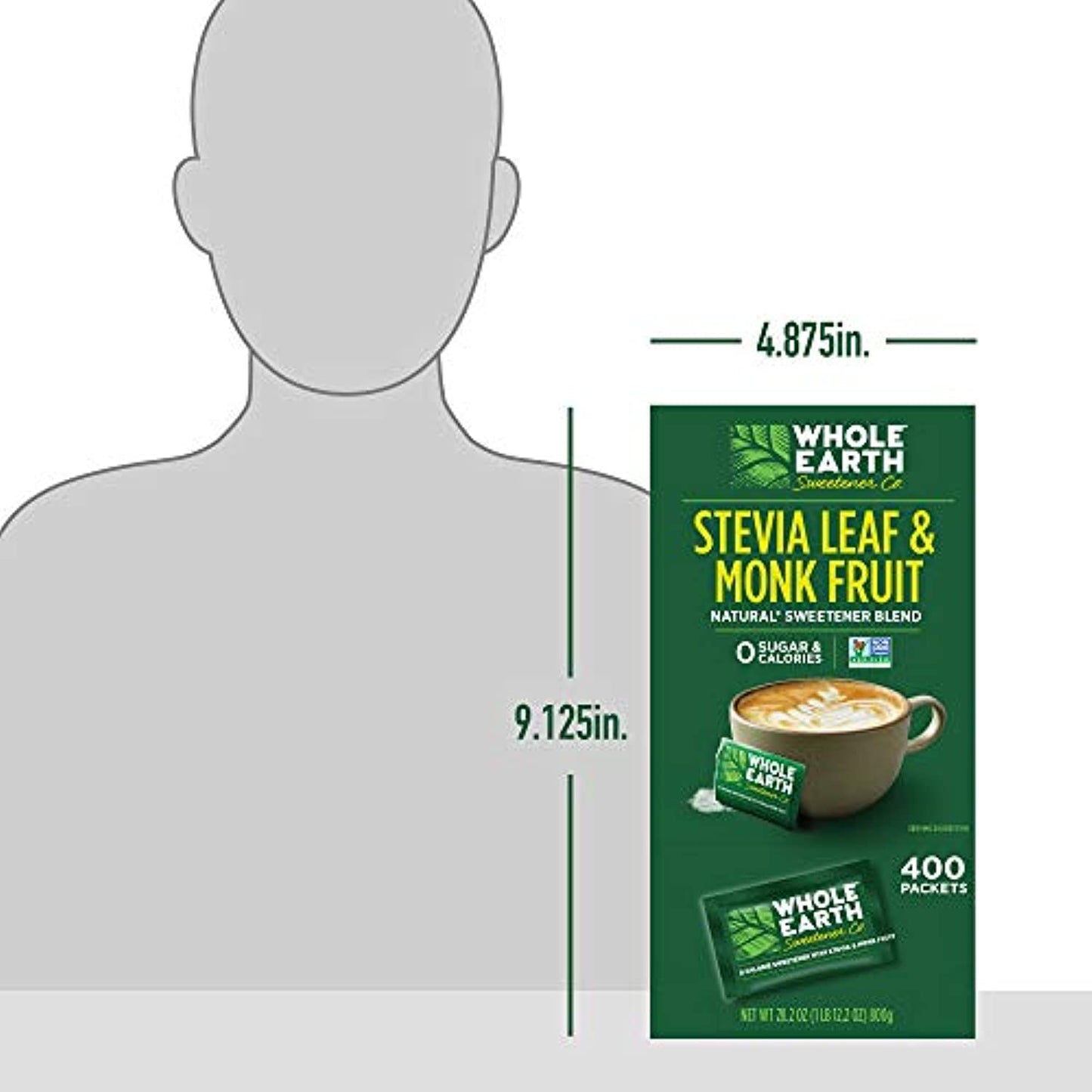 WHOLE EARTH Stevia & Monk Fruit Plant-based Sweetener, 400 Packets