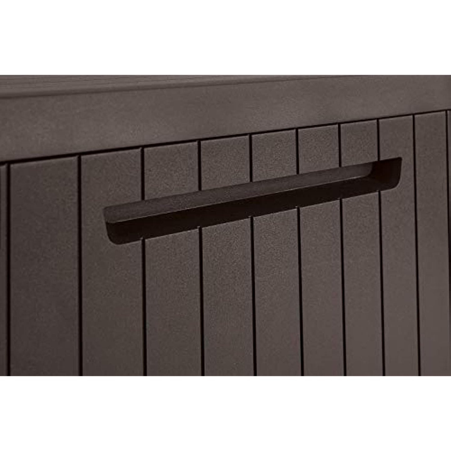 Keter City 30 Gallon Resin Deck Box for Patio Furniture, Pool Accessories, and Storage for Outdoor Toys, Brown