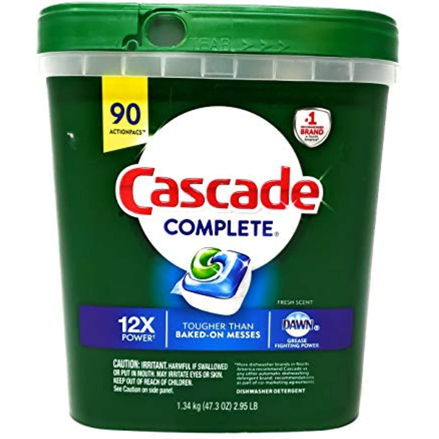 Cascade Complete Dishwasher Detergent, with Dawn Grease Fighting Power, 90 Fresh Scent Action Pacs