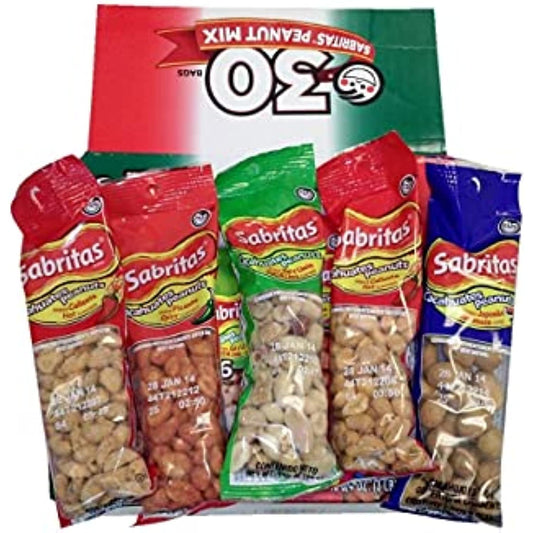 Frito Lay Sabritas Cacahuates Peanuts Mix (Box 30 / 1.625-Ounce Bags) Flamin Hot, Salt & Lime, Picante Spicy, Japanese Style Peanuts