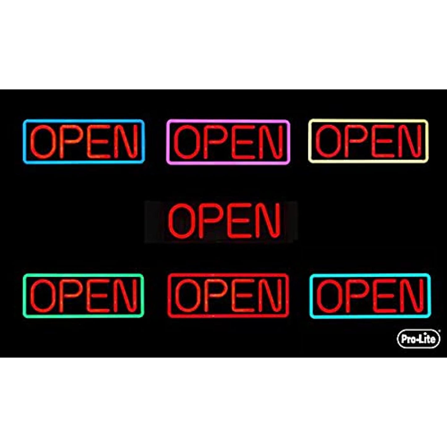 Pro-Lite Ultra Bright Electronic LED Neon Multi-Color Business Store Window Open Sign, 8.25" H x 22" W x 2" D, 7 Programmable Border Colors, 9 Animation Effects & Speed Control, Wireless Remote