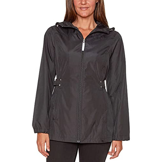 Jones New York Women's Rain Jacket Parka In A Pocket Windbreaker (Black, Large)