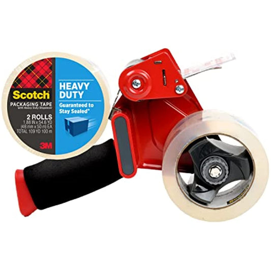 Scotch Heavy Duty Packaging Tape, 1.88" x 54.6 yd, Designed for Packing, Shipping and Mailing, Strong Seal on All Box Types, 3" Core, Clear, 2 Rolls w/Dispenser (3850-2ST)
