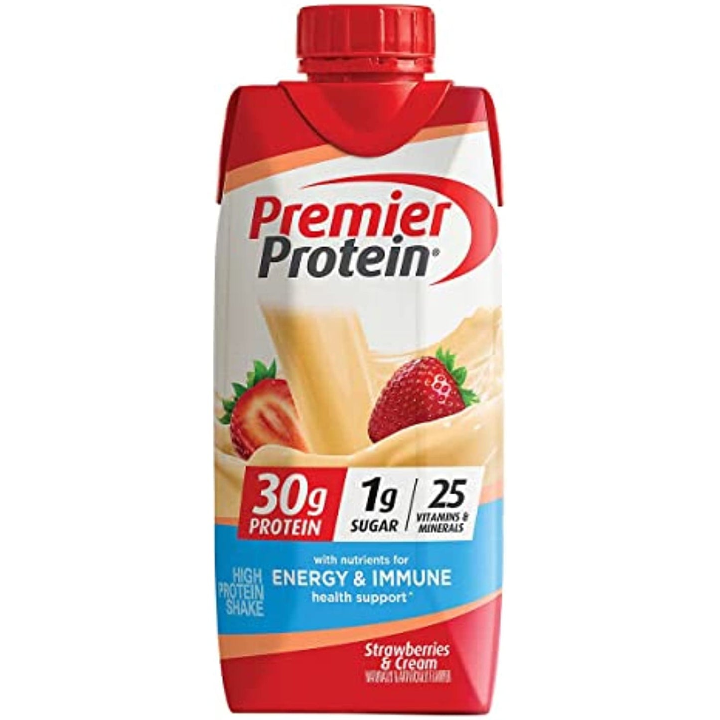 Premier Protein Shakes, Strawberries & Cream, 11 Fluid Ounce (Pack of 18)
