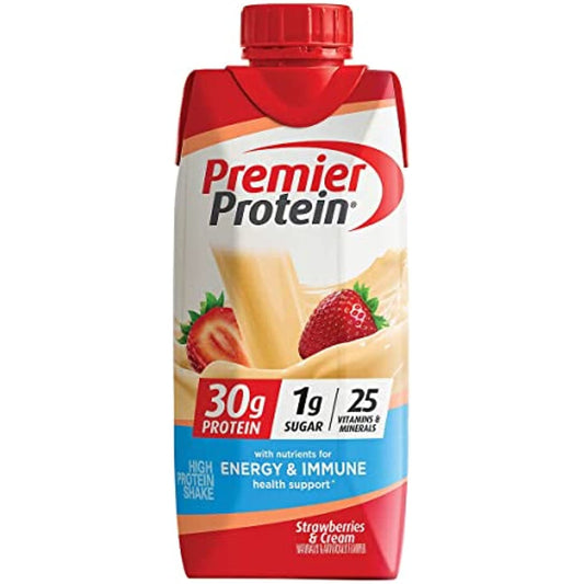 Premier Protein Shakes, Strawberries & Cream, 11 Fluid Ounce (Pack of 18)