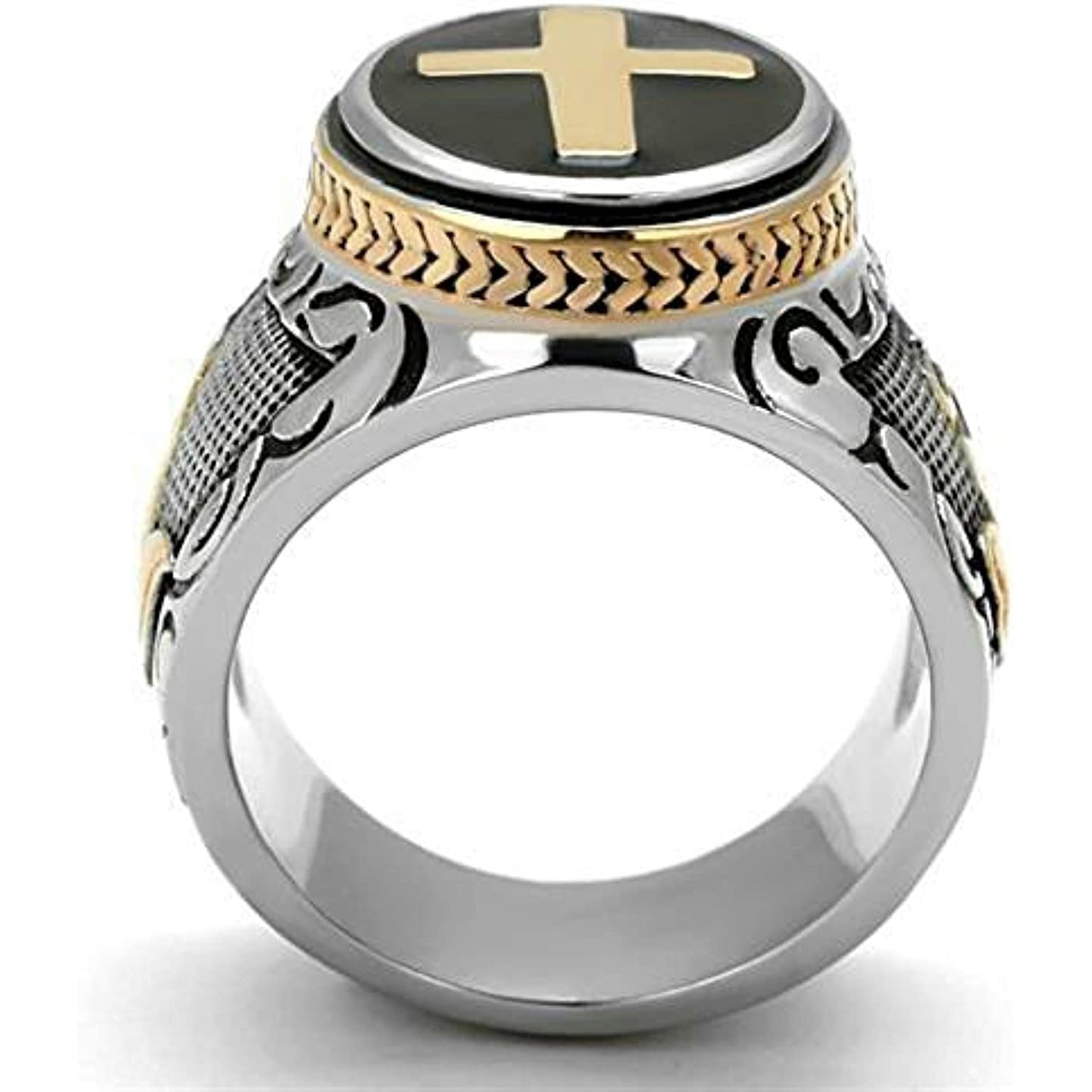 Reliable and Fast Men's Black & Silver Stainless Steel Christian HOLY Cross Ring Size 8-14 (11)