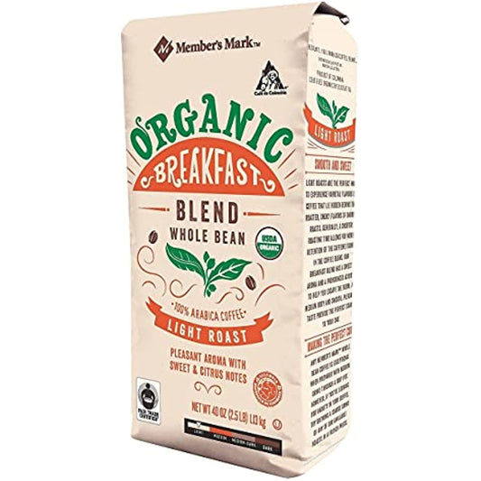 Member's Mark Organic Breakfast Blend Whole Bean Coffee (40 Ounce)