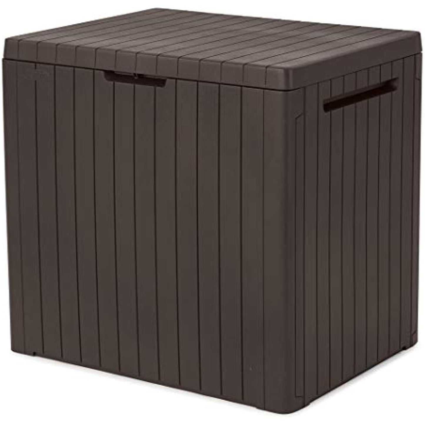 Keter City 30 Gallon Resin Deck Box for Patio Furniture, Pool Accessories, and Storage for Outdoor Toys, Brown