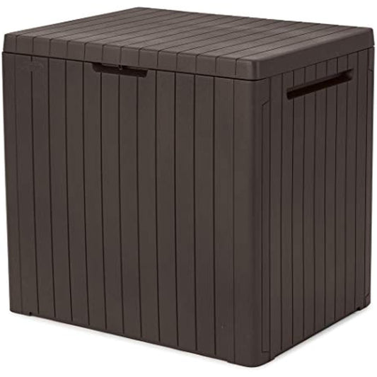 Keter City 30 Gallon Resin Deck Box for Patio Furniture, Pool Accessories, and Storage for Outdoor Toys, Brown