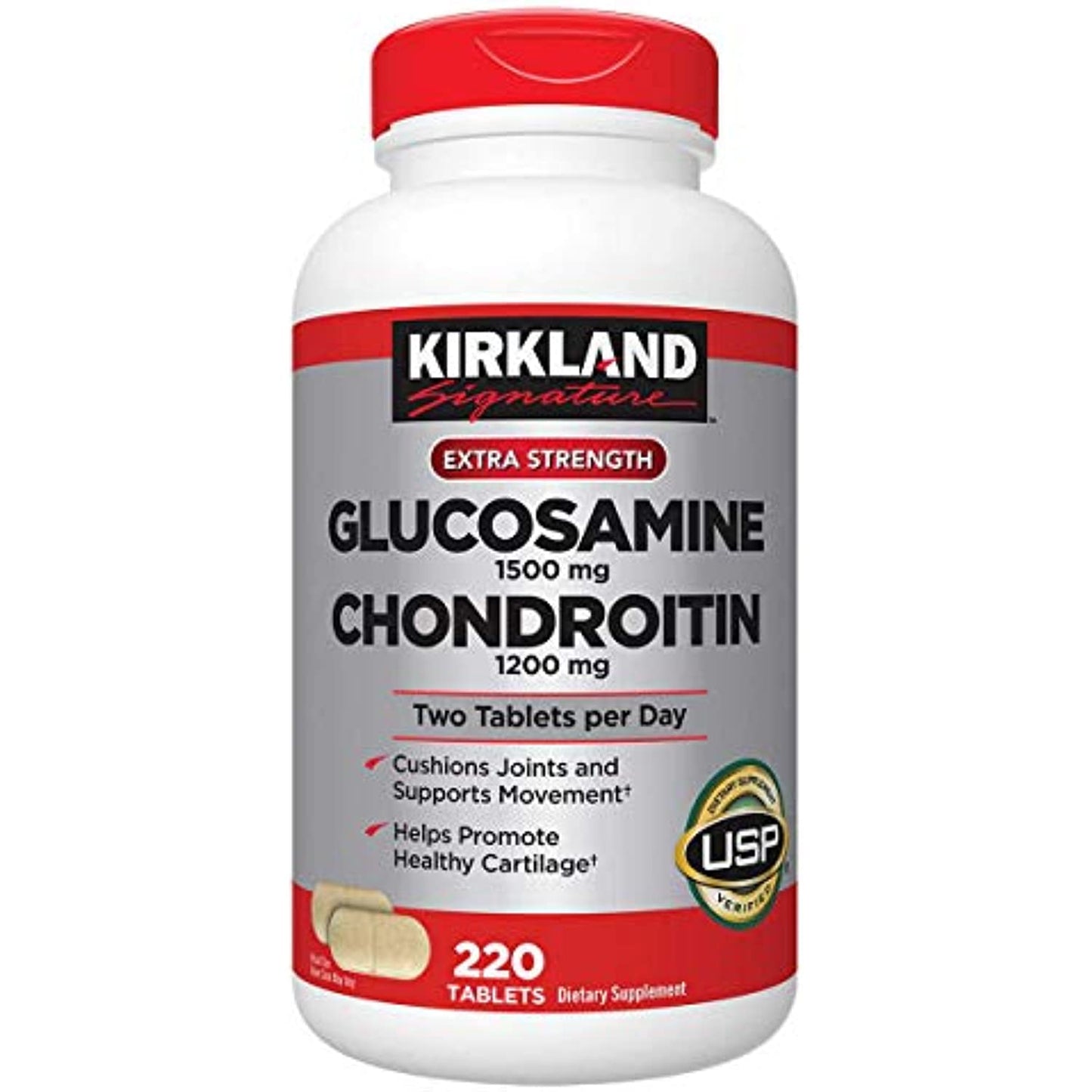 Kirkland Signature Glucosamine HCI 1500mg Chondroitin Sulfate 1200mg 220 Tablets/New Increased Count, (Pack of 2) by Kirkland Signature
