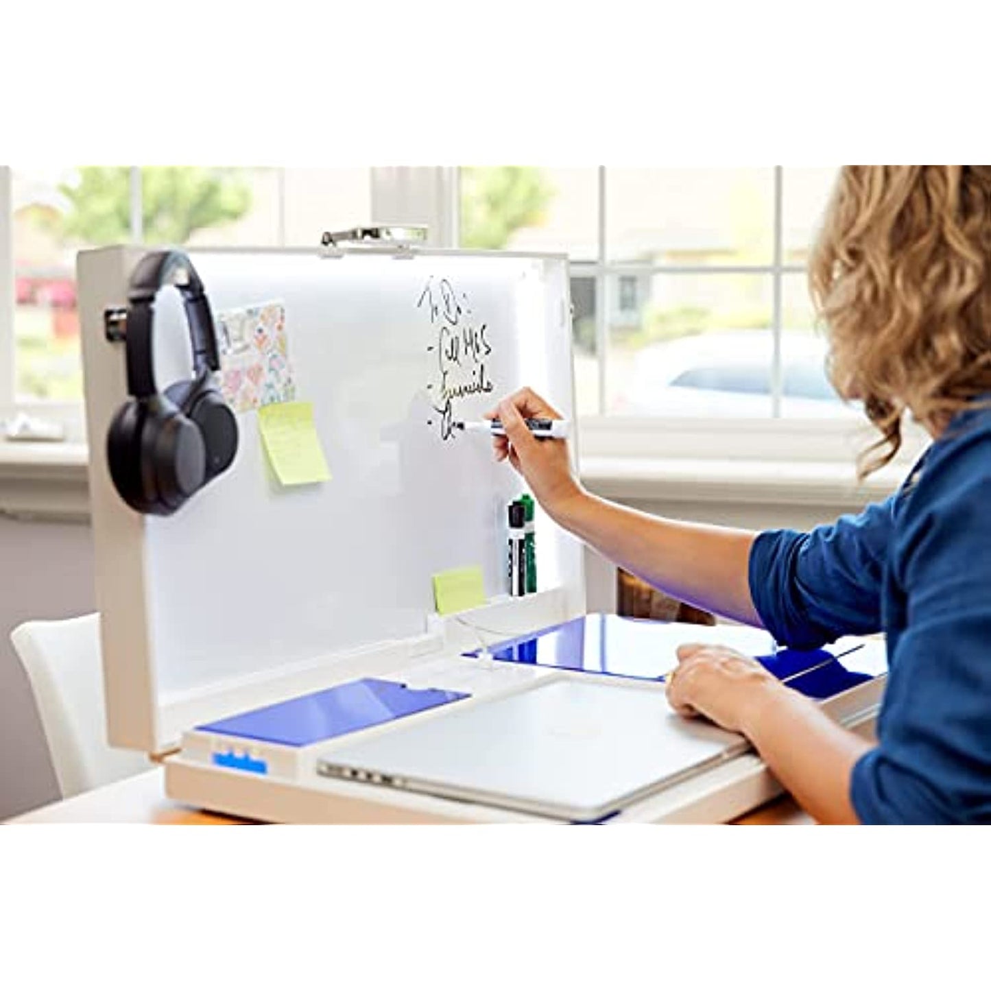 Worky 15-in-1 The Home Office Portable Multifunction Workstation Desk with Built-in Power and Charging, LED Video Conference Lighting, Storage and Organization, and Magnetic Dry Erase Board