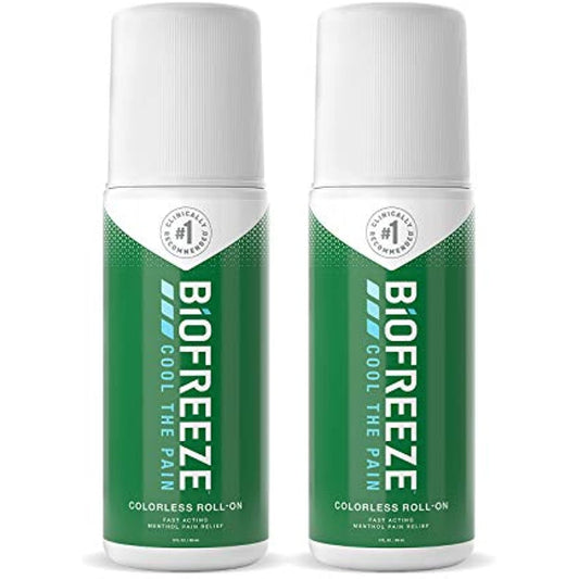 Biofreeze Roll-On Pain-Relieving Gel 3 FL OZ, Colorless (Pack Of 2) Topical Pain Reliever For Muscles And Joints From Arthritis, Backache, Strains, Bruises, & Sprains (Package May Vary)