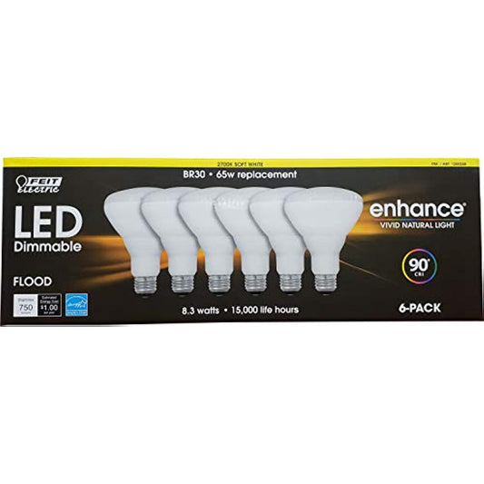Feit Electric Dimmable Led BR 30 Flood 65W Soft White, 6 Count