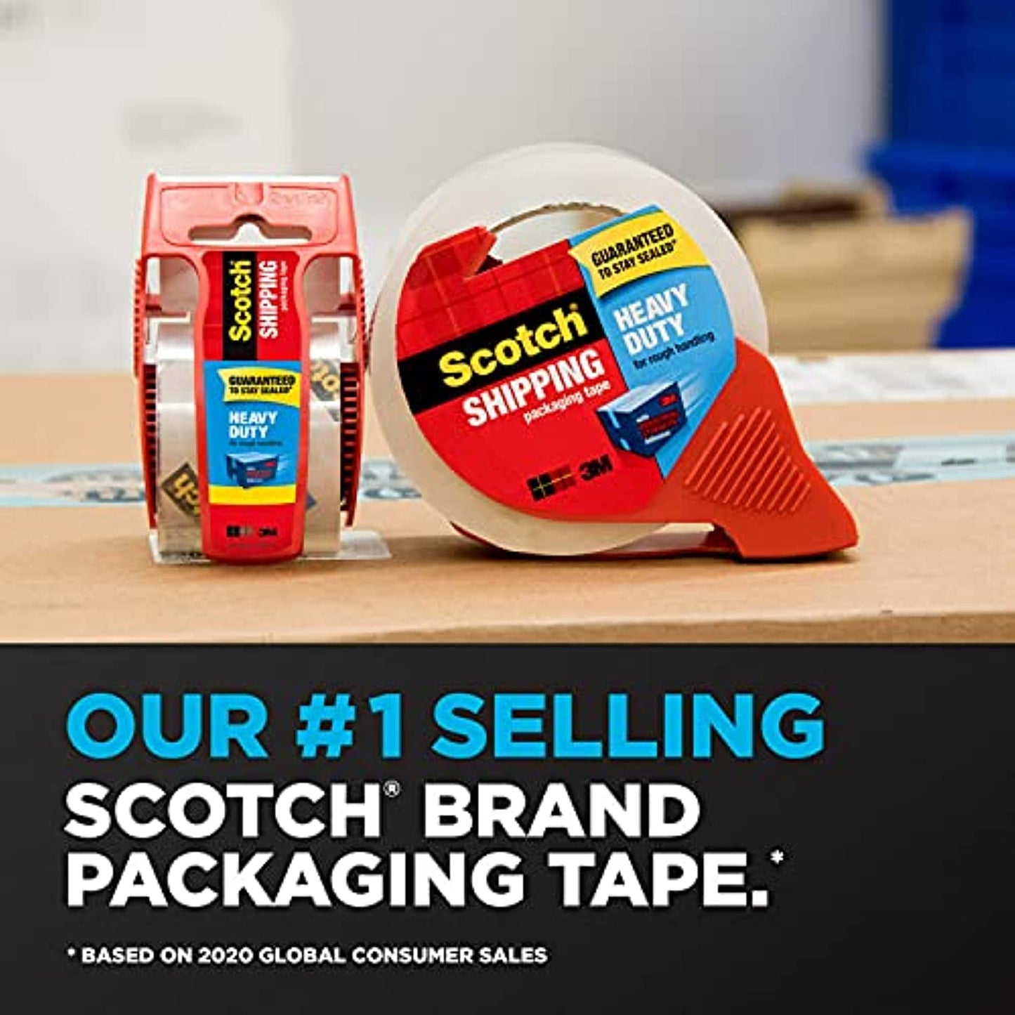 Scotch Heavy Duty Packaging Tape, 1.88" x 54.6 yd, Designed for Packing, Shipping and Mailing, 3M Industrial Strength Adhesive, 3" Core, Clear, 36 Rolls (3850-CS36)