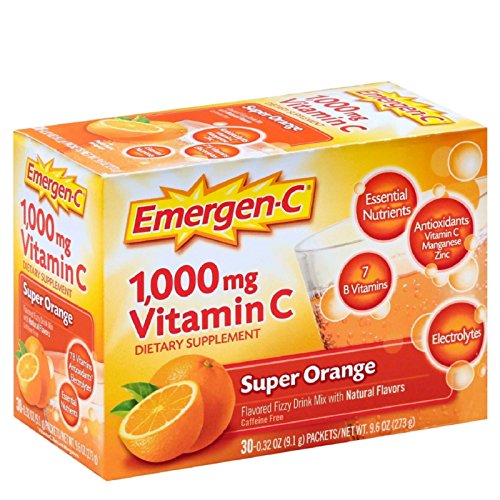 Emergen-C Vitamin C Flavored Fizzy Drink Mix Packets, Super Orange, 0.32 Ounce (Pack of 30)