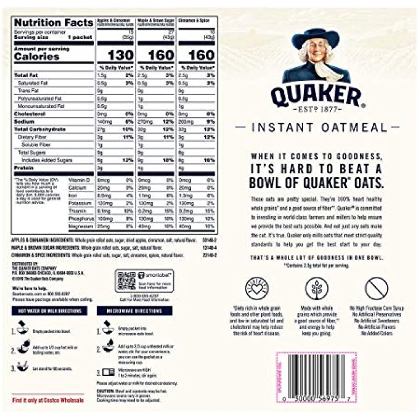 QUAKER VARIETY OATMEAL HOT CEREAL INSTANT, 52 Count (Pack of 1)