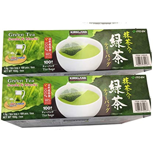 Kirkland Signature Ito En Matcha Blend (Green Tea), 100% Japanese Green Tea Leaves, Box of 100 Tea Bags (Pack of 2 Boxes)