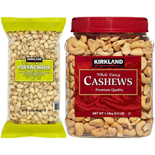 Kirkland Signature In Shell Pistachios and Cashews Bundle - Includes Kirkland Signature In Shell Pistachios (3.0 LB) and Whole Fancy Cashews (2.5 LB)