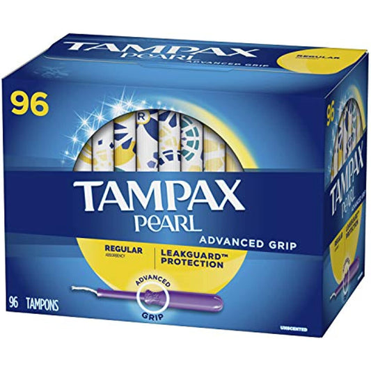 TAMPAX Pearl Advanced Grip Plastic Tampons Regular Unscented, 96 Count