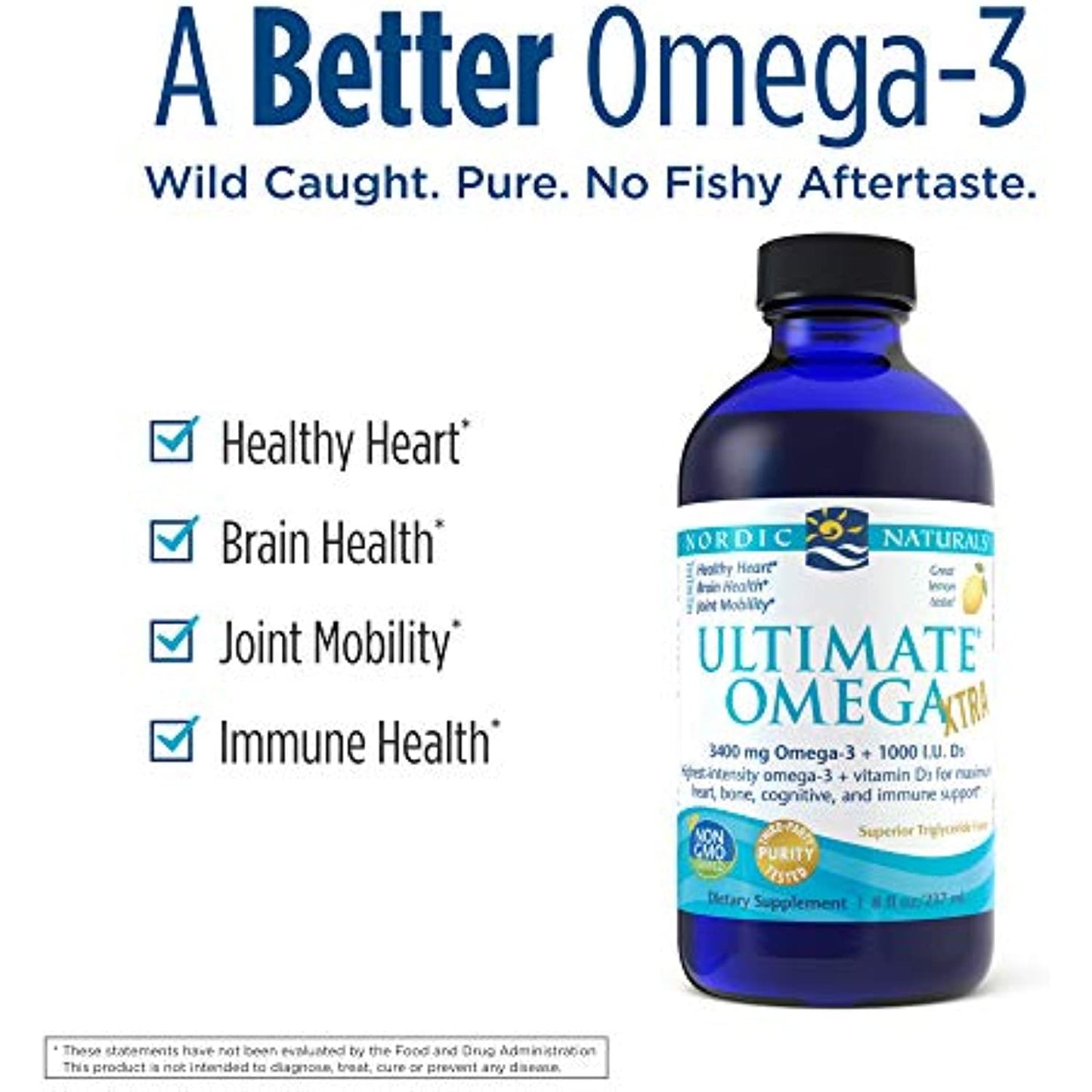 Nordic Naturals Ultimate Omega Xtra Liquid, Lemon Flavor - 8 oz - 3400 mg Omega-3 + 1000 IU Vitamin D3 - Omega-3 Fish Oil - EPA & DHA - Brain, Heart, Joint, & Immune Health - Non-GMO - 48 Servings