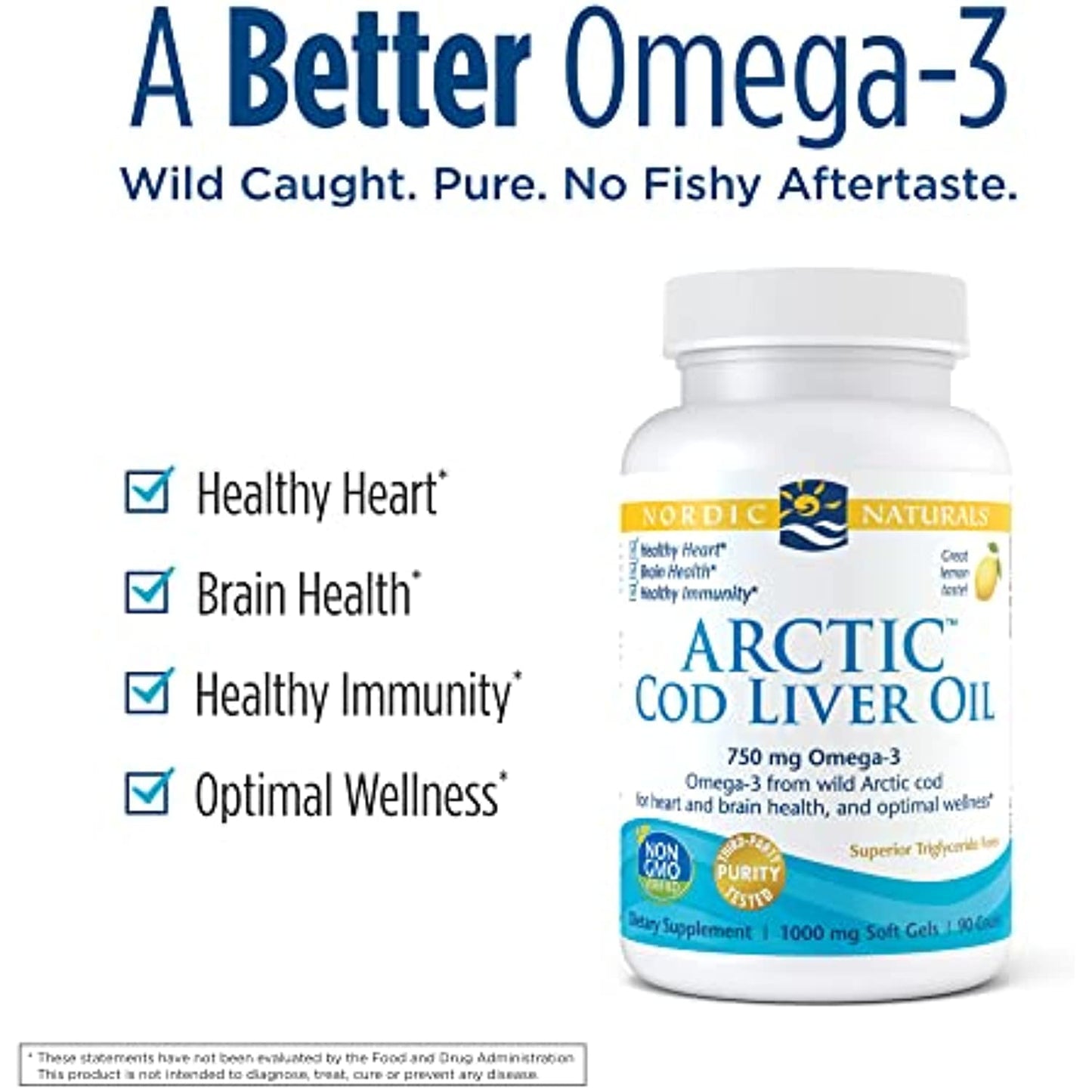 Nordic Naturals Arctic Cod Liver Oil, Lemon - 90 Soft Gels - 750 mg Total Omega-3s with EPA & DHA - Heart & Brain Health, Healthy Immunity, Overall Wellness - Non-GMO - 30 Servings