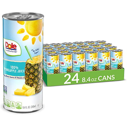 Dole 100% Pineapple Juice, 100% Fruit Juice with Added Vitamin C, 8.4 Fl Oz Cans, 24 Total Cans