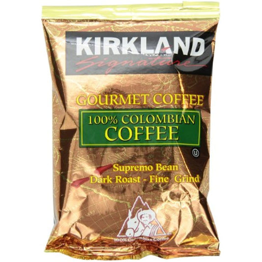 Kirkland Signature 100% Colombian Coffee, Supremo Bean Dark Roast Fine Grind, 42/1.75 ounce Pouches