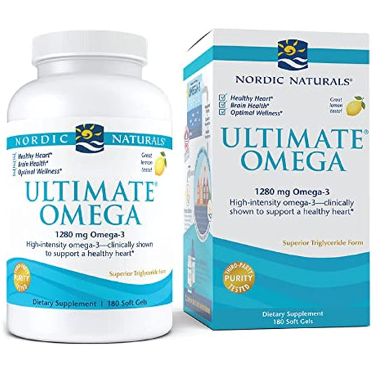 Nordic Naturals Ultimate Omega, Lemon Flavor - 180 Soft Gels - 1280 mg Omega-3 - High-Potency Omega-3 Fish Oil with EPA & DHA - Promotes Brain & Heart Health - Non-GMO - 90 Servings