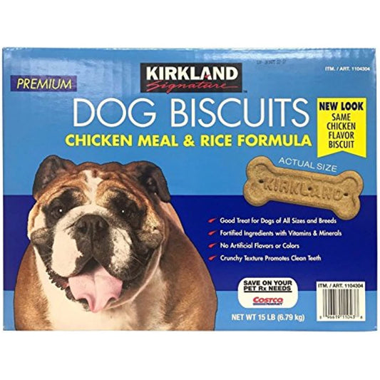 Kirkland Signature Premium Dog Biscuits Chicken Meal & Rice Formula 15 LB,standart