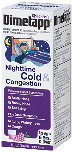 Children's Dimetapp Nighttime Cold & Congestion -Stuffy Nose, Runny Nose, Sneezing, Itchy & Watery Eyes, Cough -Antihistamine -Alcohol-Free -Grape Flavor -4oz