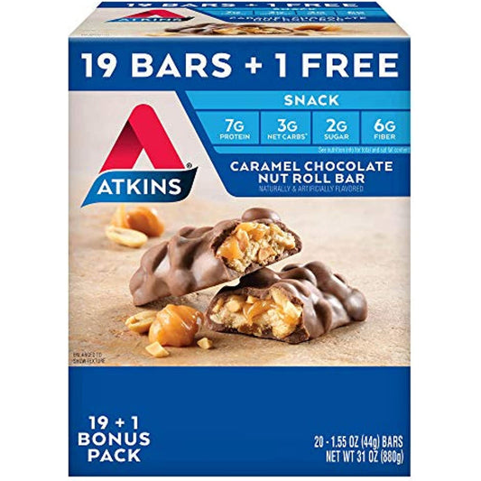 Atkins Snack Bar, Caramel Chocolate Nut Roll, Keto Friendly (20 ct.)