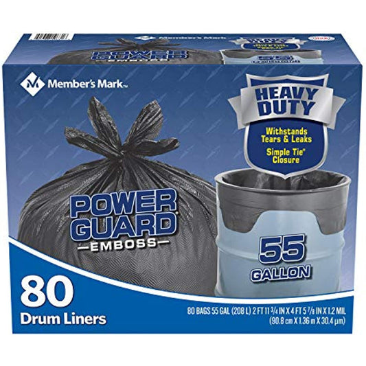 Member's Mark Simple Tie Drum Liner, 55 Gallon, 80 Ct, Black (WCE080B) (1)