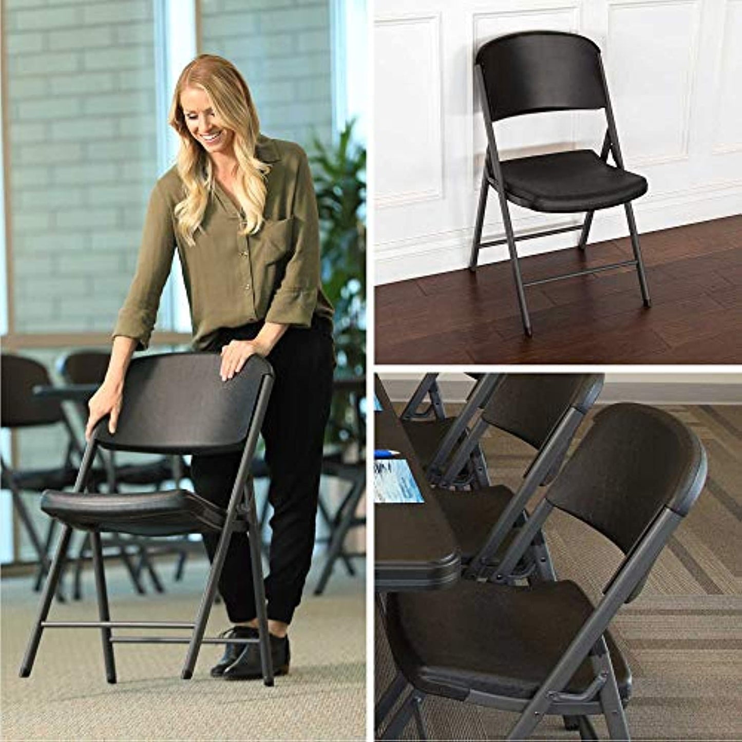 LIFETIME Commercial Grade Folding Chair, 4 Pack, Black