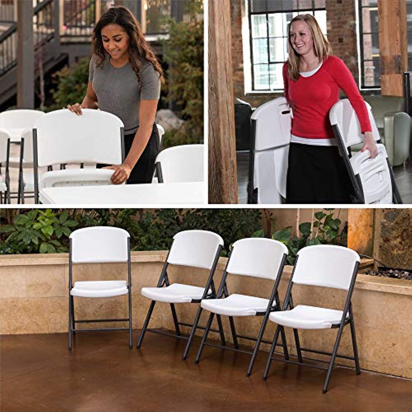 LIFETIME Commercial Grade Folding Chairs, 6 Pack, White Granite