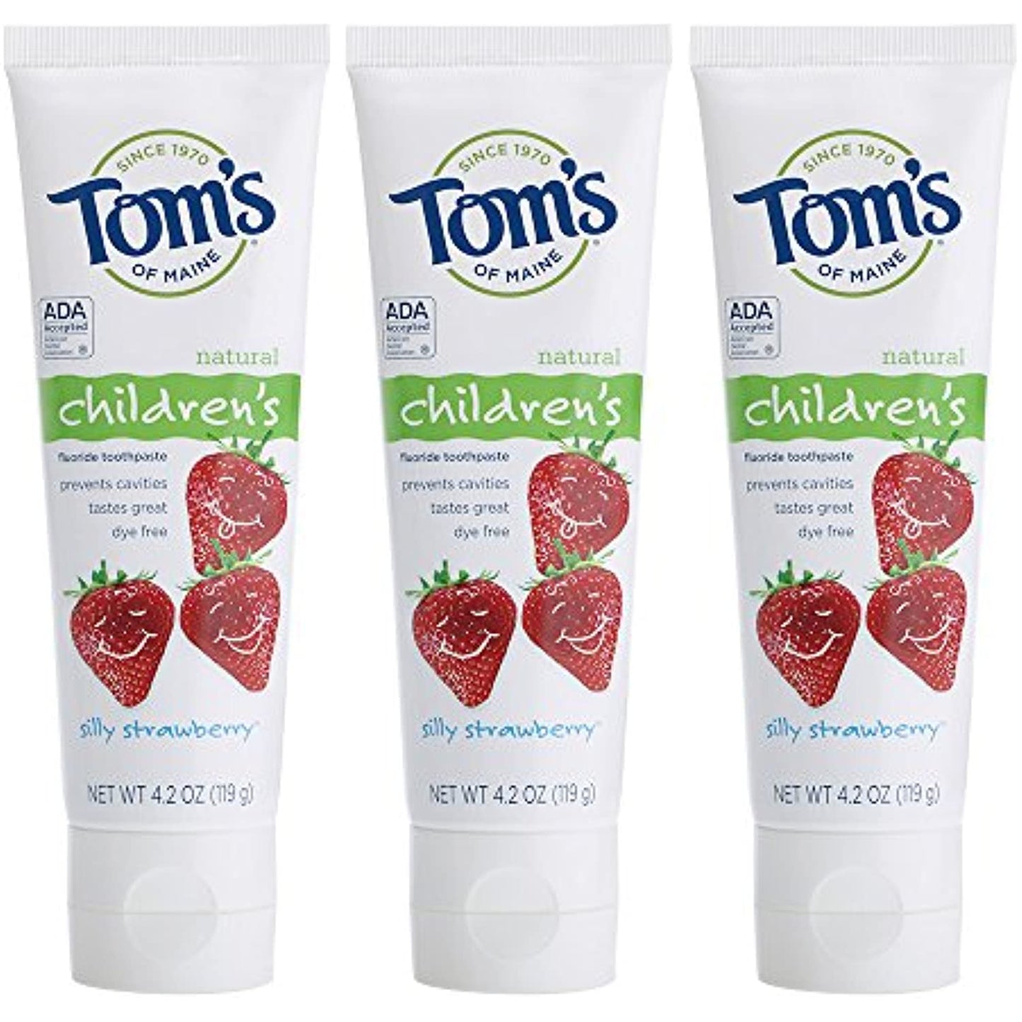 Tom's of Maine Anticavity Fluoride Children's Toothpaste, Kids Toothpaste, Natural Toothpaste, Silly Strawberry, 4.2 Ounce , 3 Count (Pack of 1)
