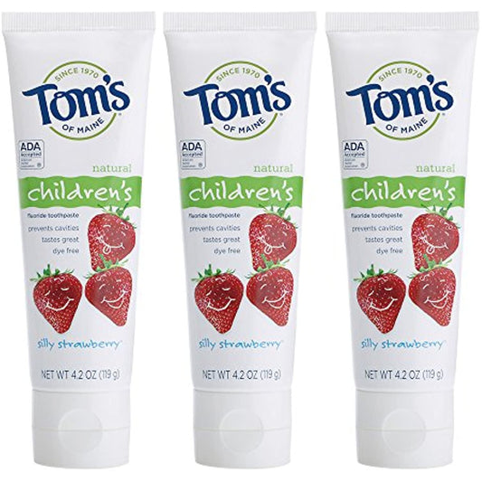 Tom's of Maine Anticavity Fluoride Children's Toothpaste, Kids Toothpaste, Natural Toothpaste, Silly Strawberry, 4.2 Ounce , 3 Count (Pack of 1)