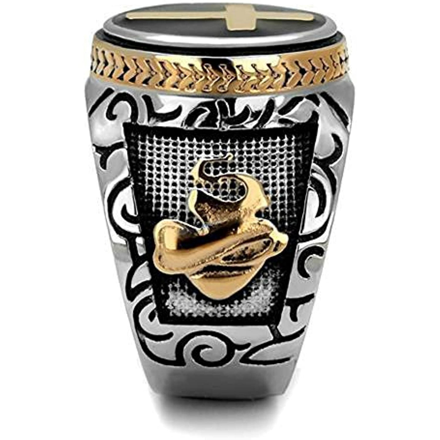Reliable and Fast Men's Black & Silver Stainless Steel Christian HOLY Cross Ring Size 8-14 (12)