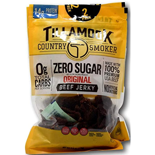 TillaMook Original Beef Jerky Country Smoker Zero Sugar 14 GR Protein Zero Carb Gluten Free No MSG (12 OZ ( 2 pack of 6 OZ))