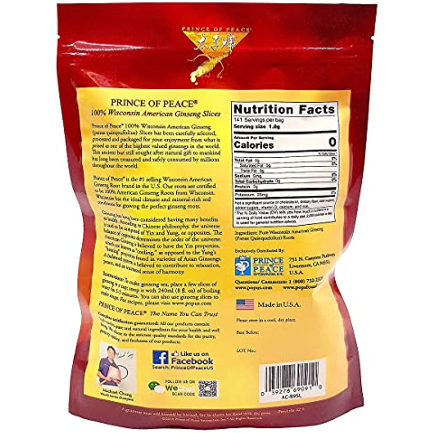 Prince of Peace Pure Ginseng Slices 100% Wisconsin American, 9 Ounce, 255g