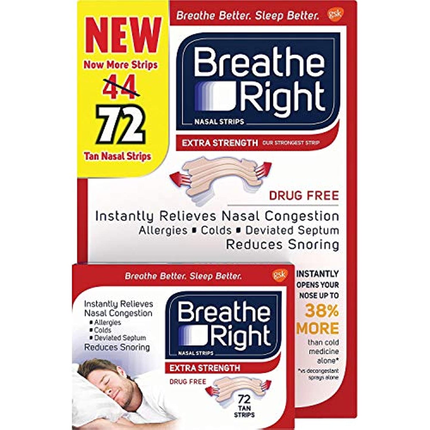 Breathe Right Extra Nasal Strips, 72 Count (Premium Pack)