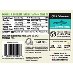 Season's Skinless and Boneless Sardines in Pure Olive Oil. Imported From Morocco 3.75oz (Pack of 12)