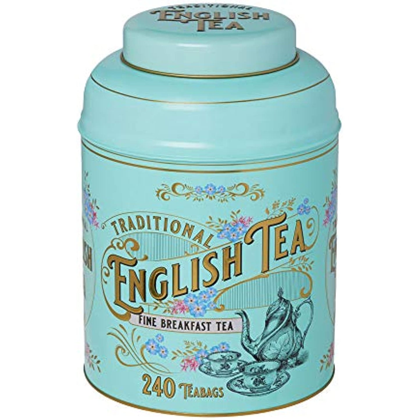 New English Teas Vintage Victorian Round Tea Caddy with 240 Fine English Teabags (Mint Green)